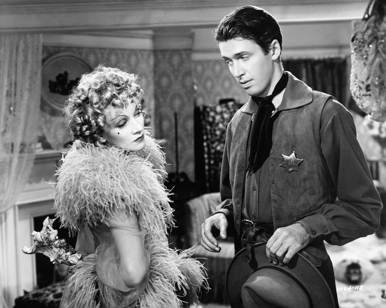 Marlene Dietrich As Frenchy With James Stewart As Deputy Sheriff Tom Destry