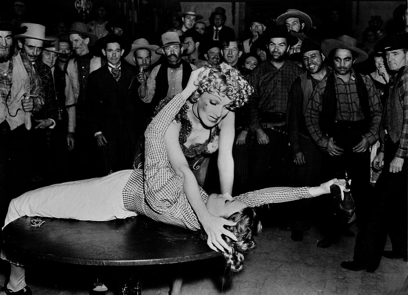 Marlene Dietrich With Una Merkel In A Bar Room Brawl Scene.