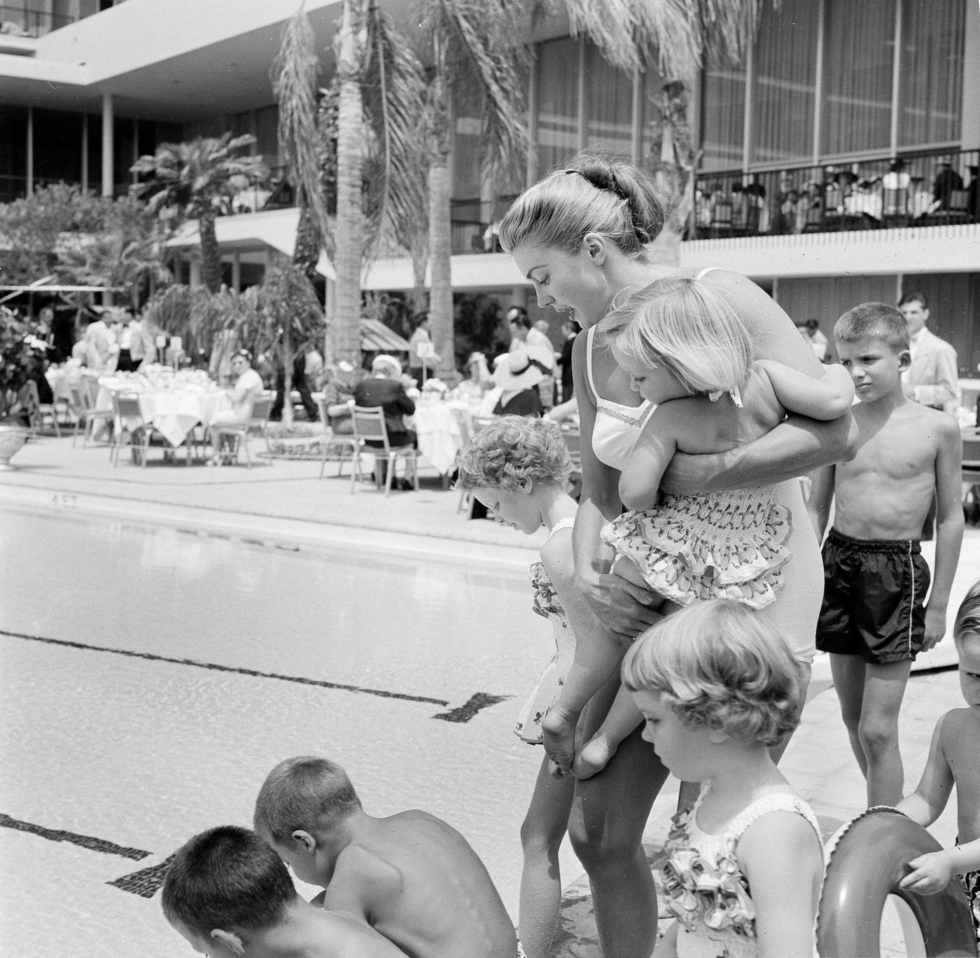 Esther Williams With Children At Swim School Opening In Los Angeles On August 12, 1955