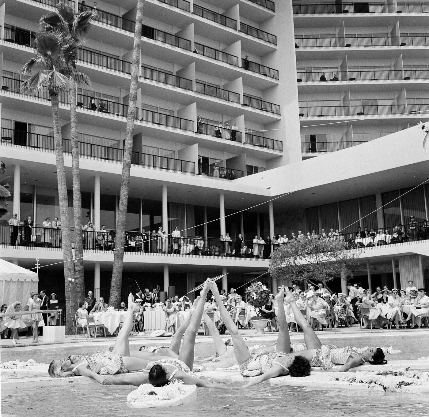 Synchronized Swimmers Perform At Swim School Opening In Los Angeles On August 12, 1955
