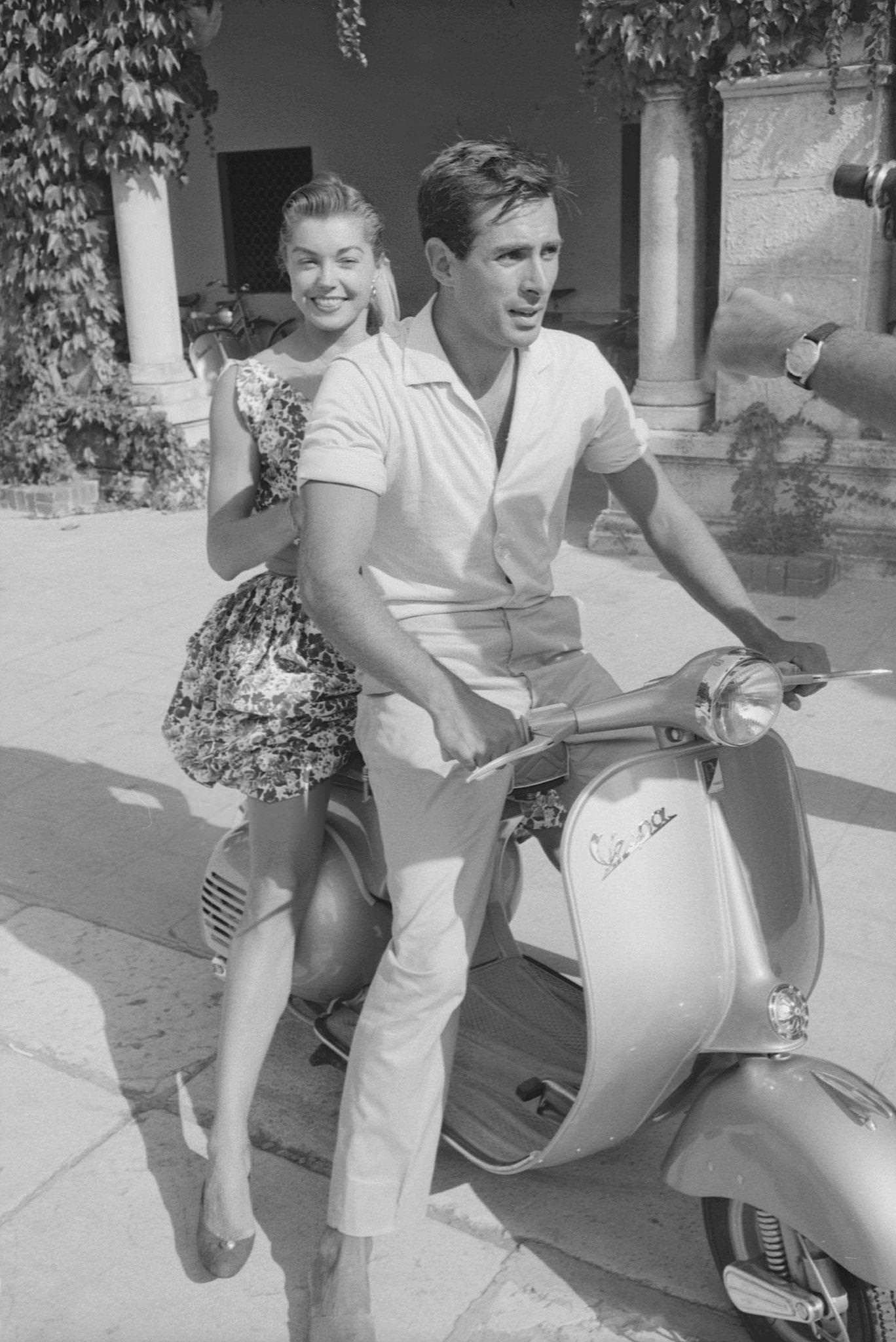 Esther Williams Smiling On A Vespa During The Xviii Venice International Film Festival. Venice, 1957