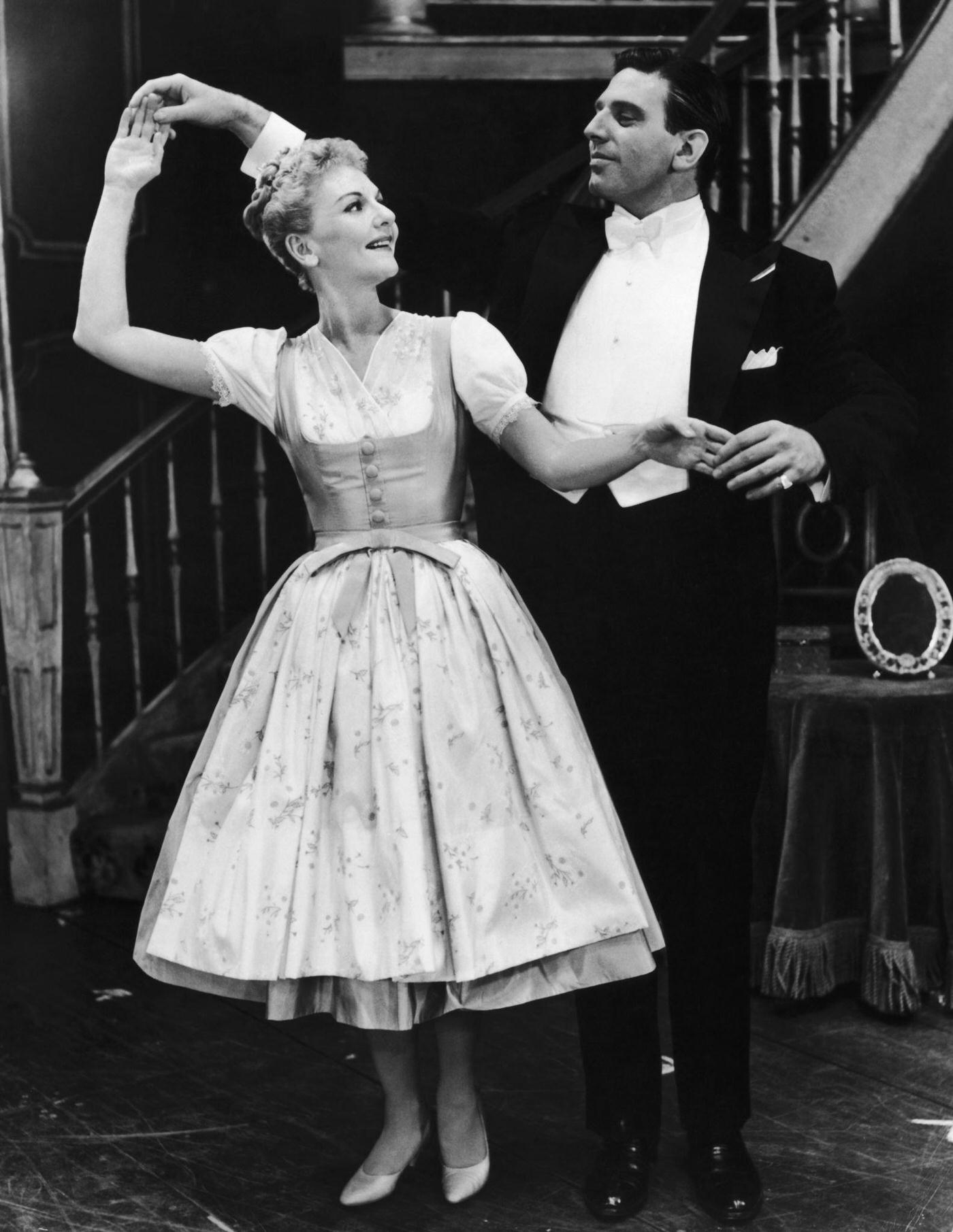 Mary Martin Dances With Austrian Actor Theodore Bikel In A Scene From The Musical 'The Sound Of Music' At The Lunt-Fontanne Theatre, New York, 1959