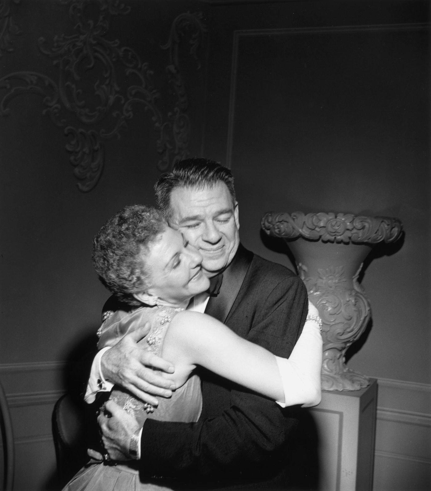Mary Martin Getting A Hug From Lyricist Oscar Hammerstein Ii At A Party Given In Her Honour On The Occasion Of The 5Th Anniversary Of South Pacific.