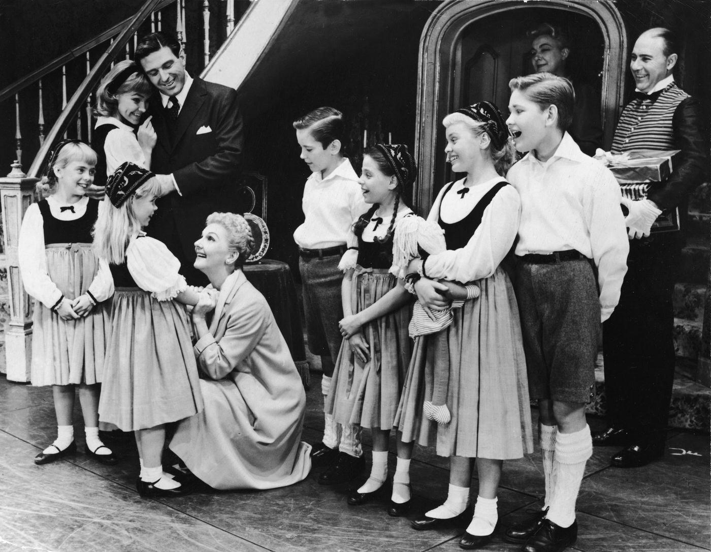 Mary Martin With Theodore Bikel, Kurt Kaszner, And Others Portray The Von Trapp Family In A Scene From The Broadway Play, 'The Sound Of Music,' At The Lunt-Fontanne Theater, New York City, 1959