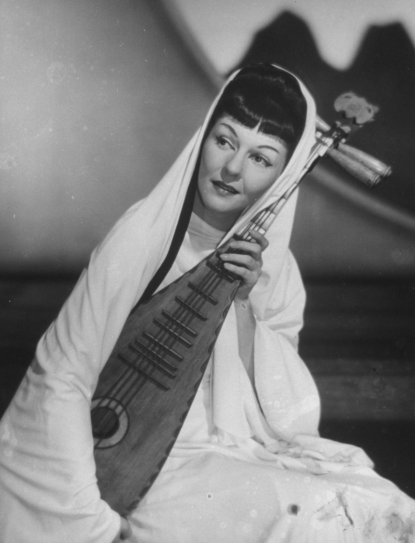 Actress Mary Martin In Costume &Amp;Amp; Holding Lute For Production Of The Lute Song..