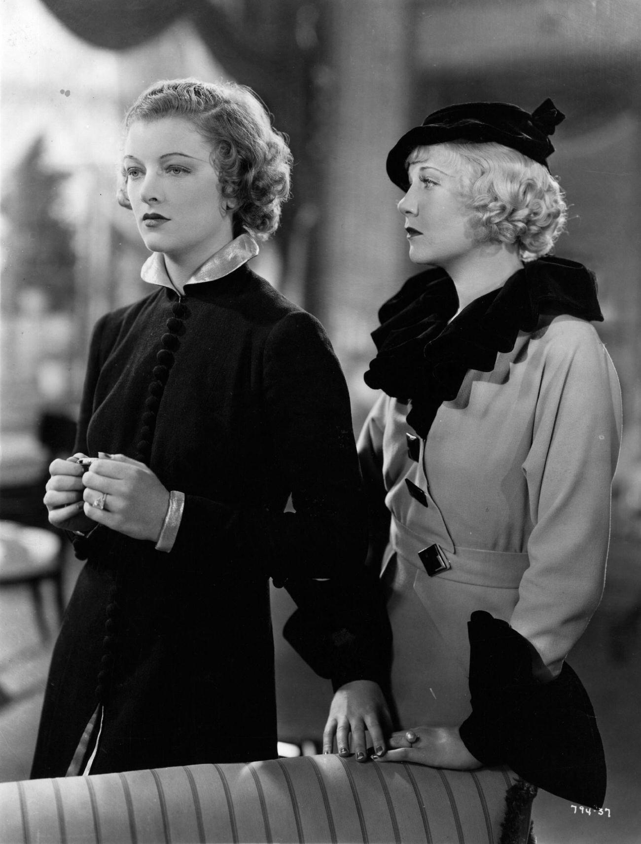 A Scene From 'Evelyn Prentice', A Courtroom Drama Starring American Actresses Myrna Loy Left, And Una Merkel