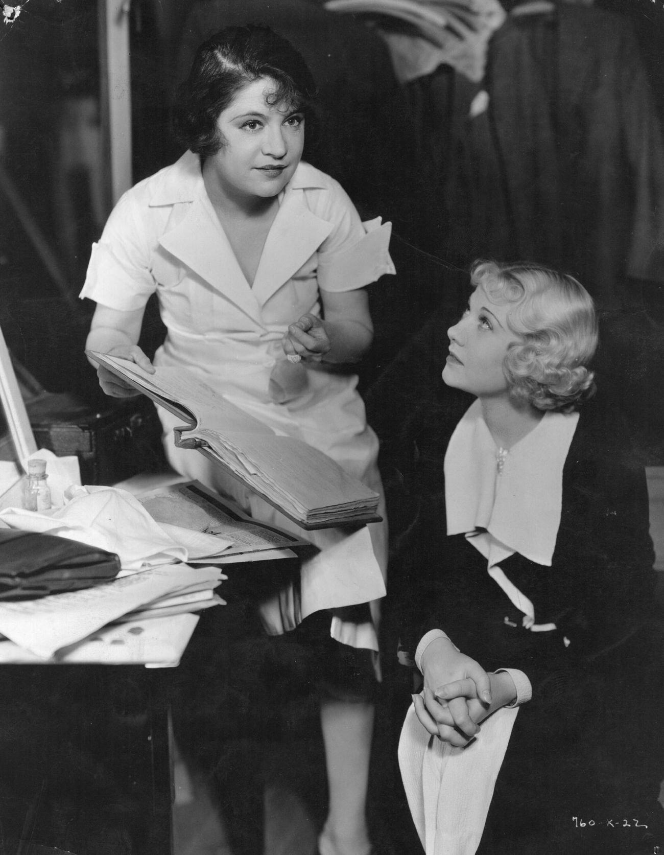 Alice Lake Talking To Una Merkel During Rehearsals On The Comedy-Mystery Thriller 'Murder In The Private Car', 1933