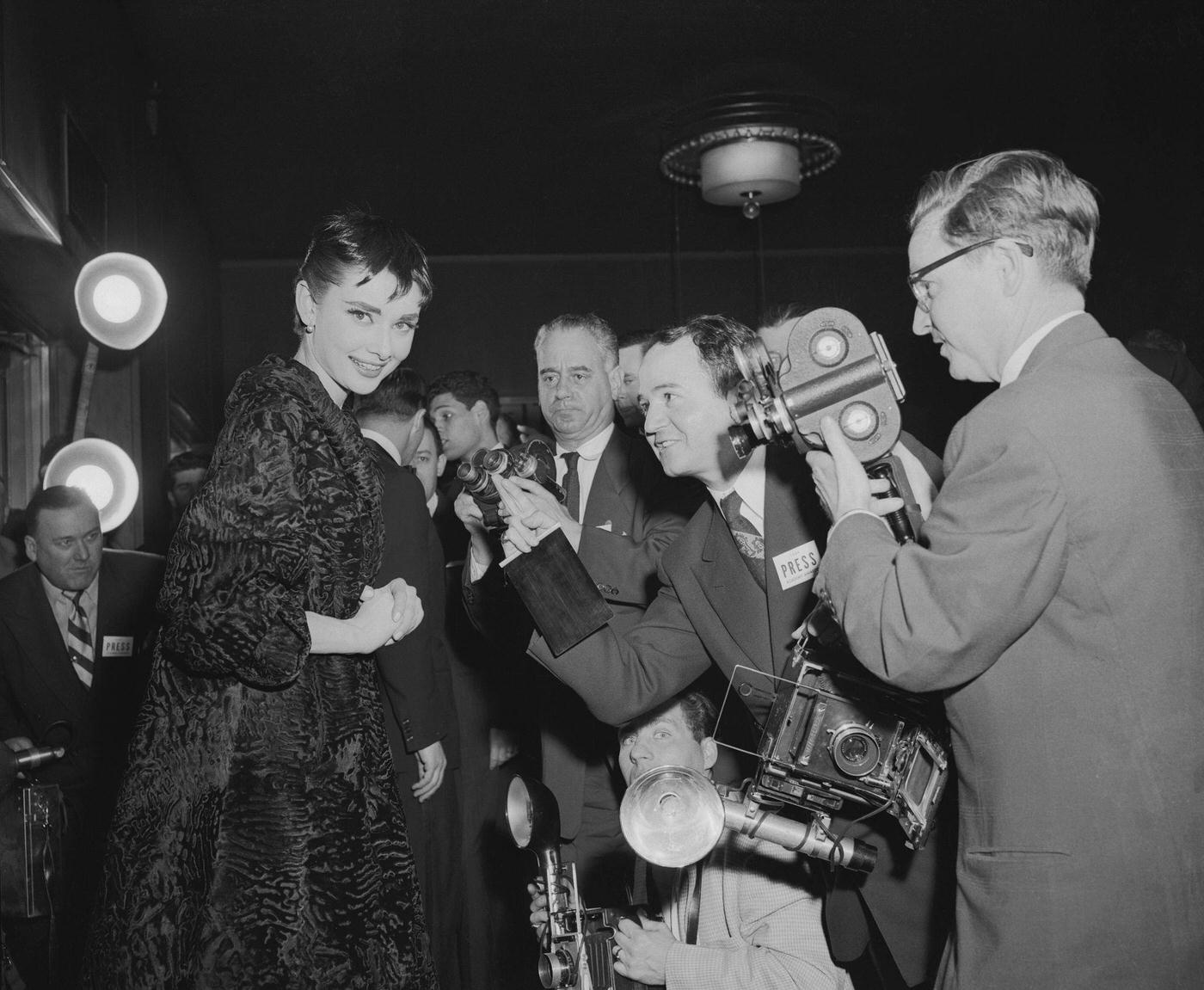 Audrey Hepburn With Reporters After Winning Oscar
