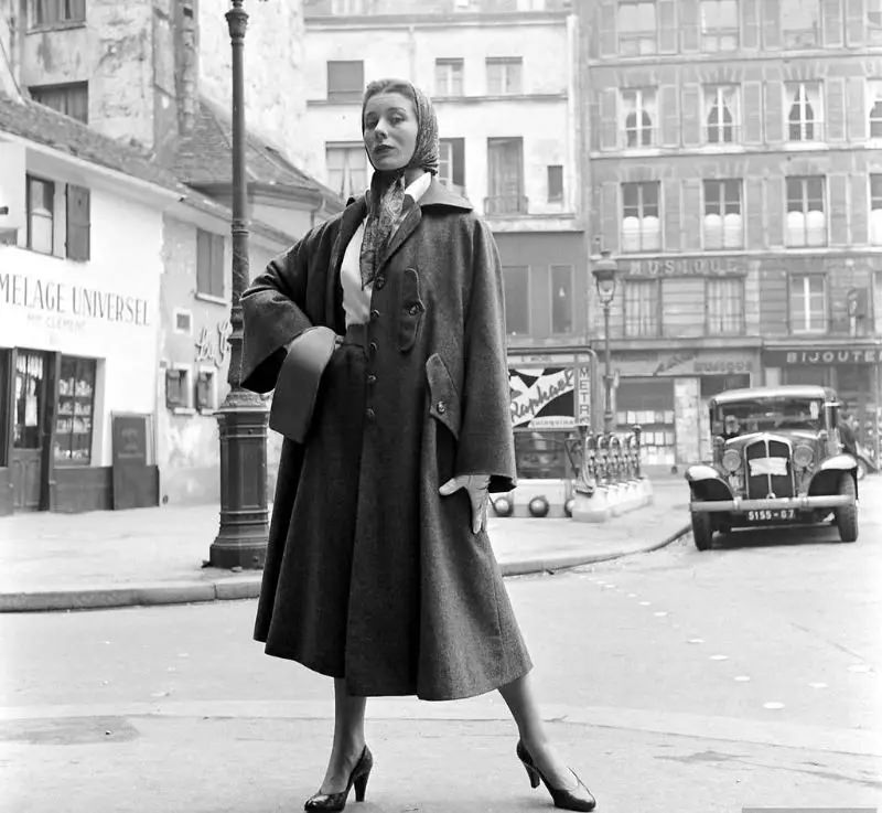 Bettina In Coat And “Lantern” Scarf By Givenchy, Paris, February 1952