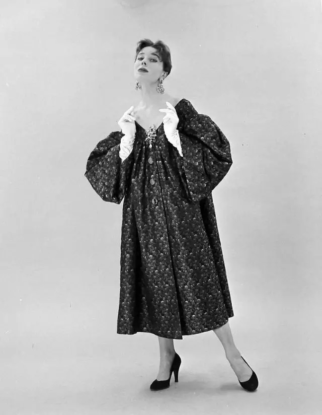 Bettina In Givenchy’s Smock-Style Off-Shoulder Dress, February 1952