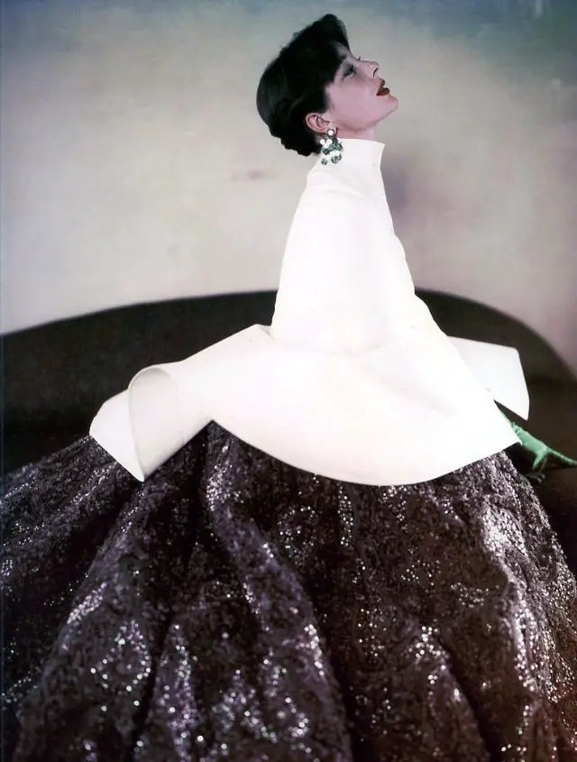 Bettina In Sequined And Beaded Gown With White Capelet By Givenchy, 1952