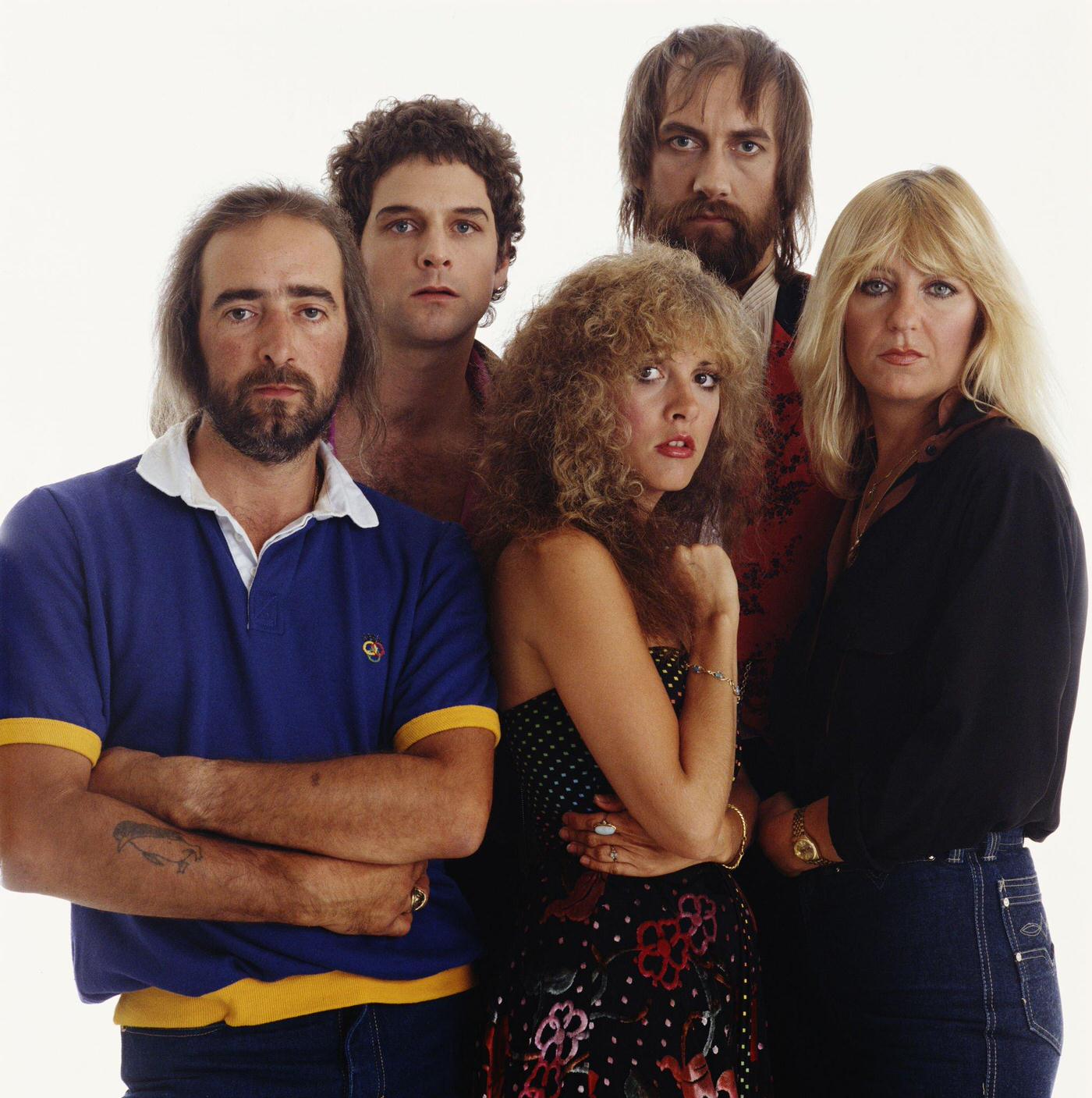 Fleetwood Mac. From Left To Right, Bassist John Mcvie, Guitarist Lindsey Buckingham, Singer Stevie Nicks, Drummer Mick Fleetwood And Keyboard Player Christine Mcvie.