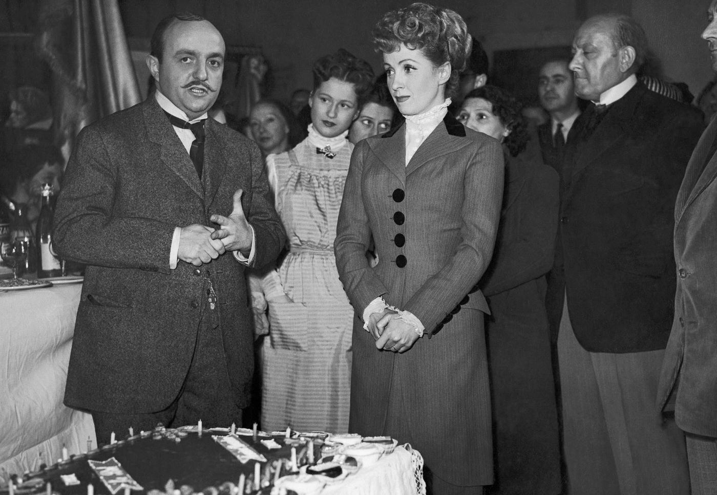 Danielle Darrieux Celebrates 20-Year Film Career With Bernard Blier And Yves Deniaud, In 1951.