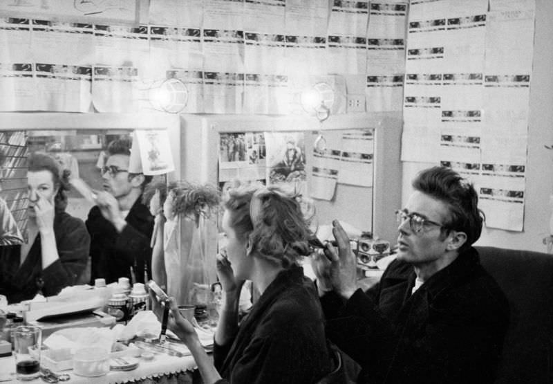 James Dean With Actress Geraldine Page In Her Dressing Room, New York City, 1955