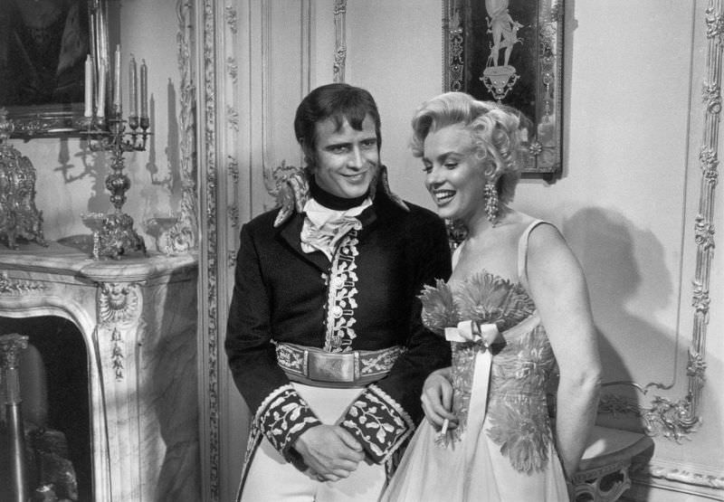 Marilyn Monroe Visits Marlon Brando On The Set Of ‘Desirée’, Directed By Henry Koster, 1953