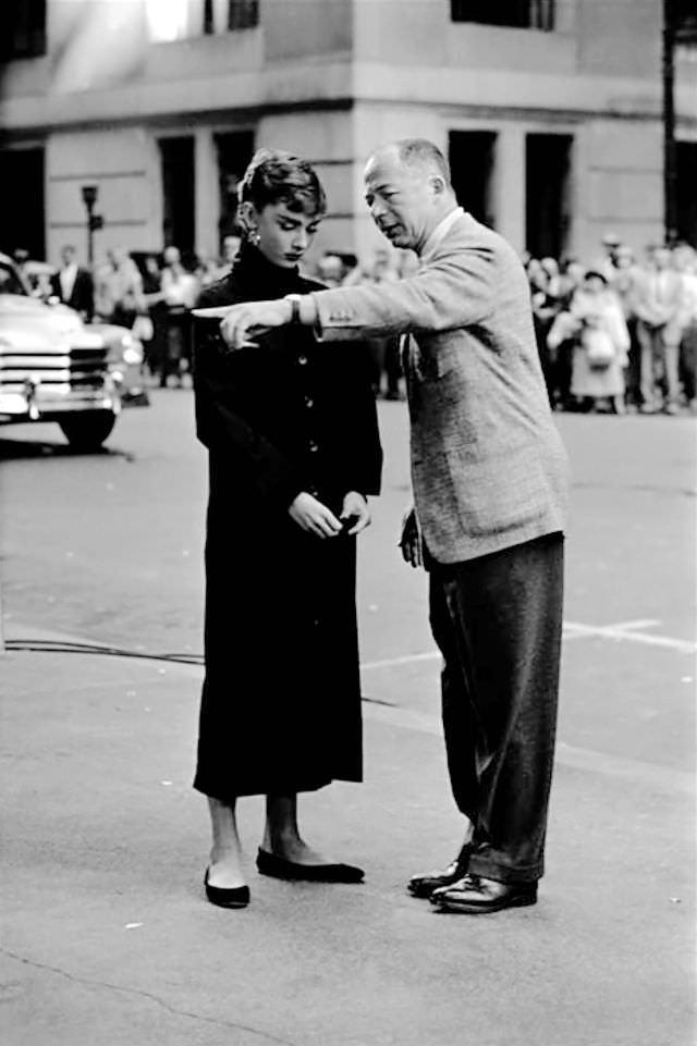 Audrey Hepburn Being Directed By Billy Wilder On Location In New York City For The Film ‘Sabrina’, 1954