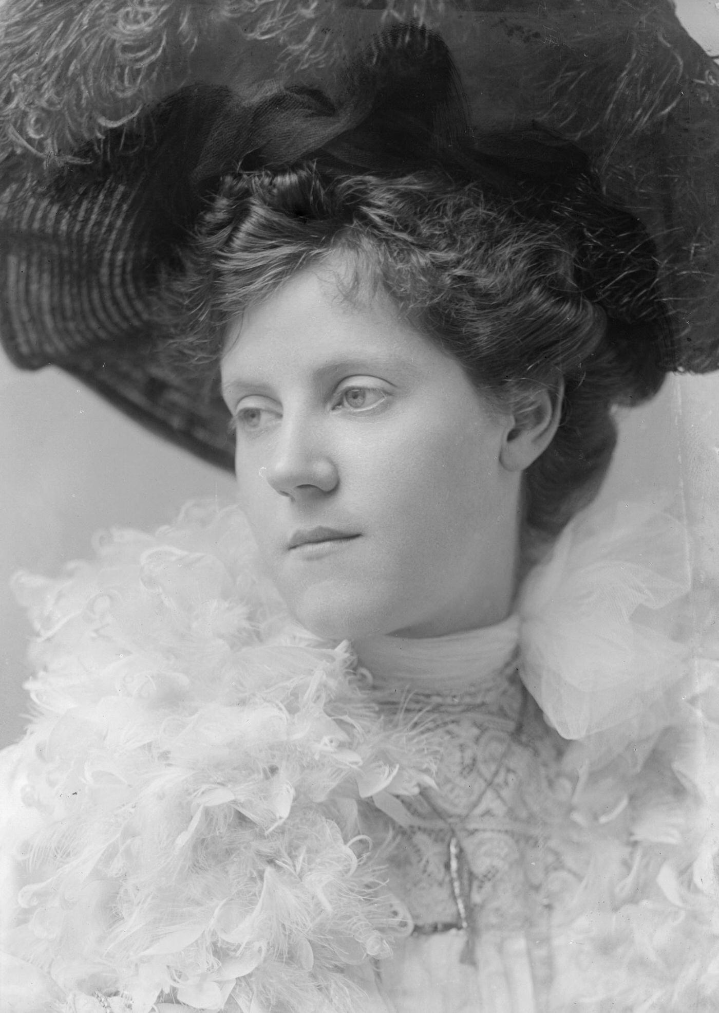 Miss V Forrestor Wearing An Edwardian Feathered Hat And Boa, 1903