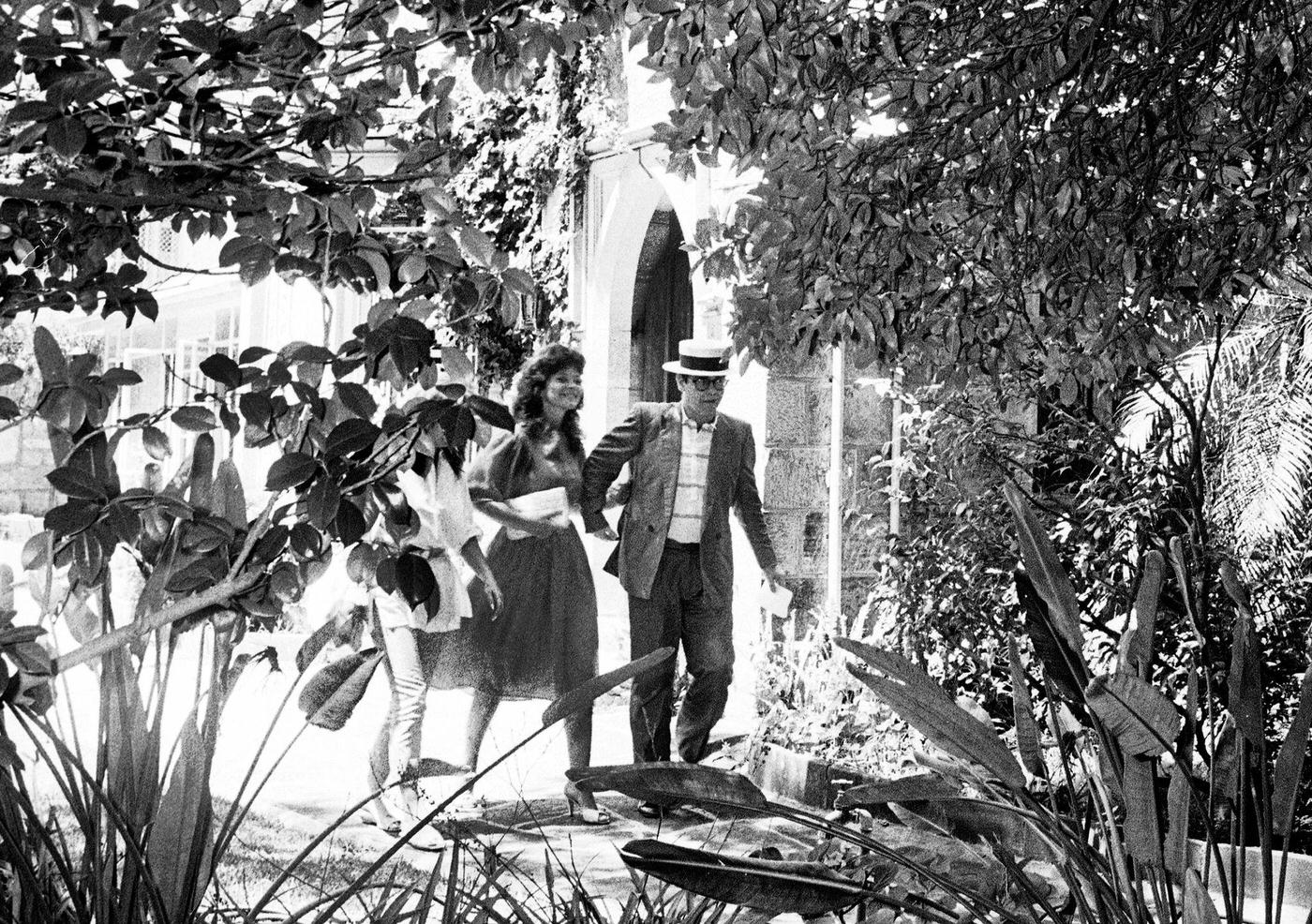 Renate Blauel And Elton John Outside St Mark'S Rectory Two Days Before Their Wedding February 12, 1984 In Sydney, Australia.