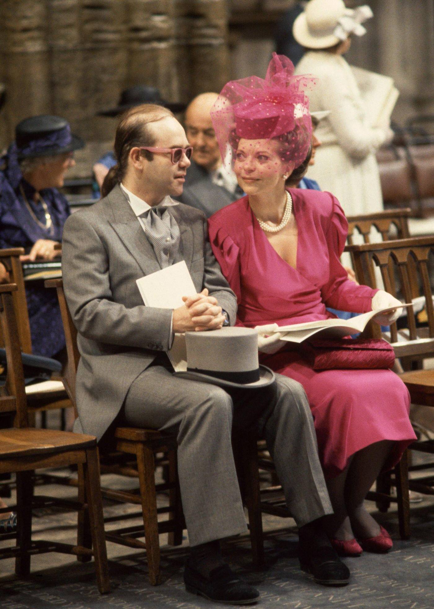 Elton John With His Former Wife Renate Blauel Attending The Wedding Of Prince Andrew, The Duke Of York