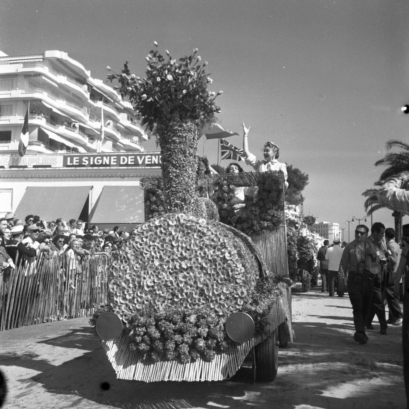 Esther Williams Parading On A Flowered Locomotive During The Cannes Film Festival, 1955