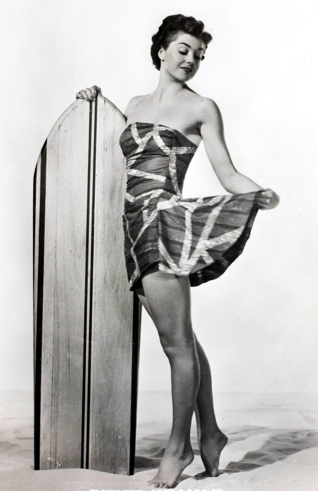 Esther Williams Posed With A Surf Board, 1942