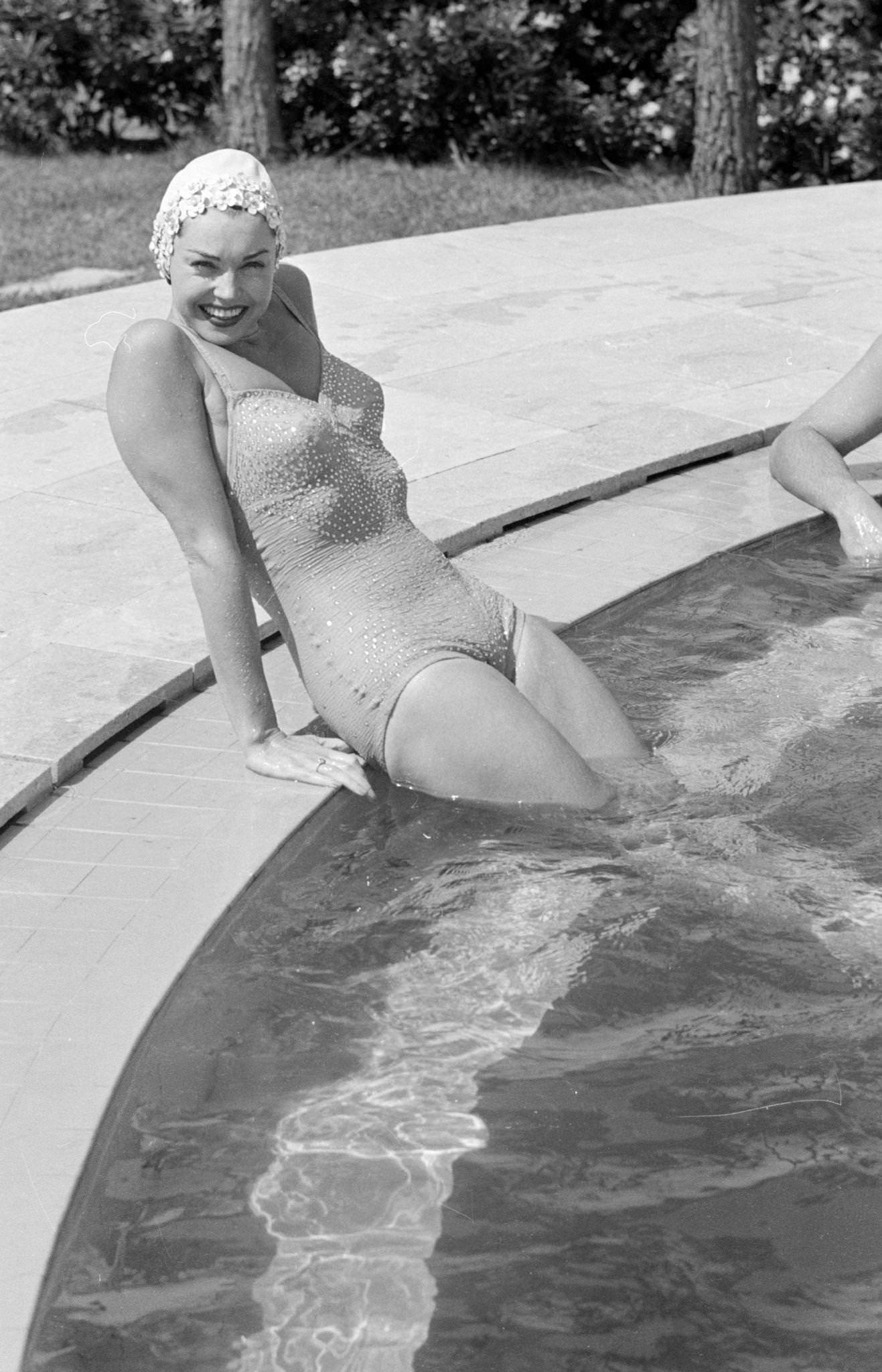Esther Williams At Her Dubonnet Friends In Antibes Sitting By The Pool, 1950S