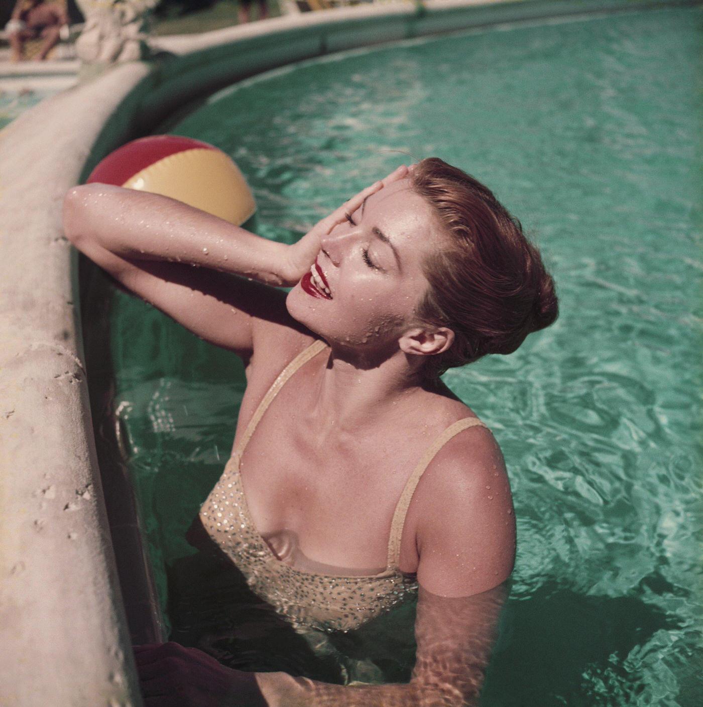 Esther Williams Relaxing In A Florida Swimming Pool.