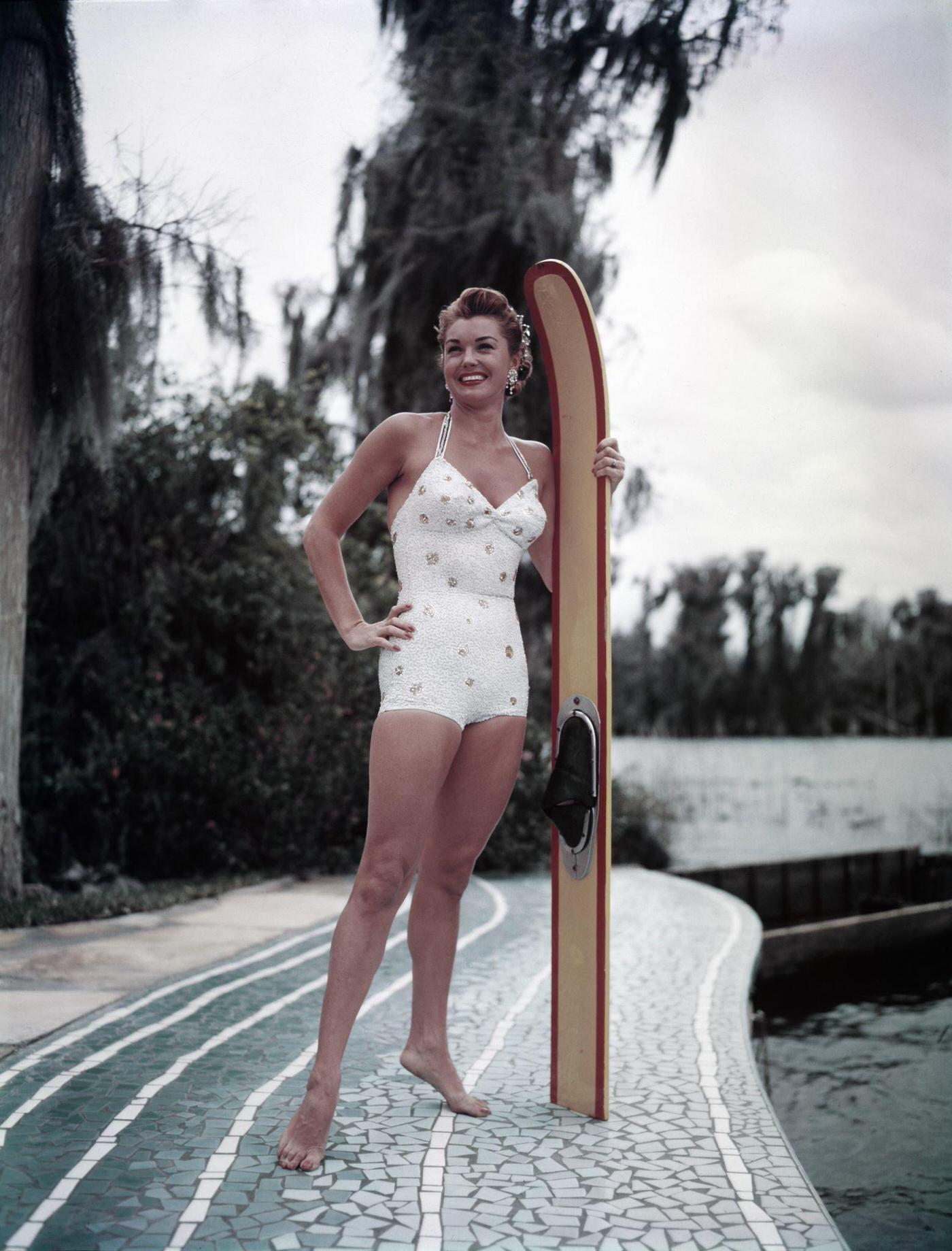 Esther Williams Poses For A Portrait During The Filming Of 'Easy To Love' At Cypress Gardens Theme Park In 1953 Near Winterhaven, Florida.