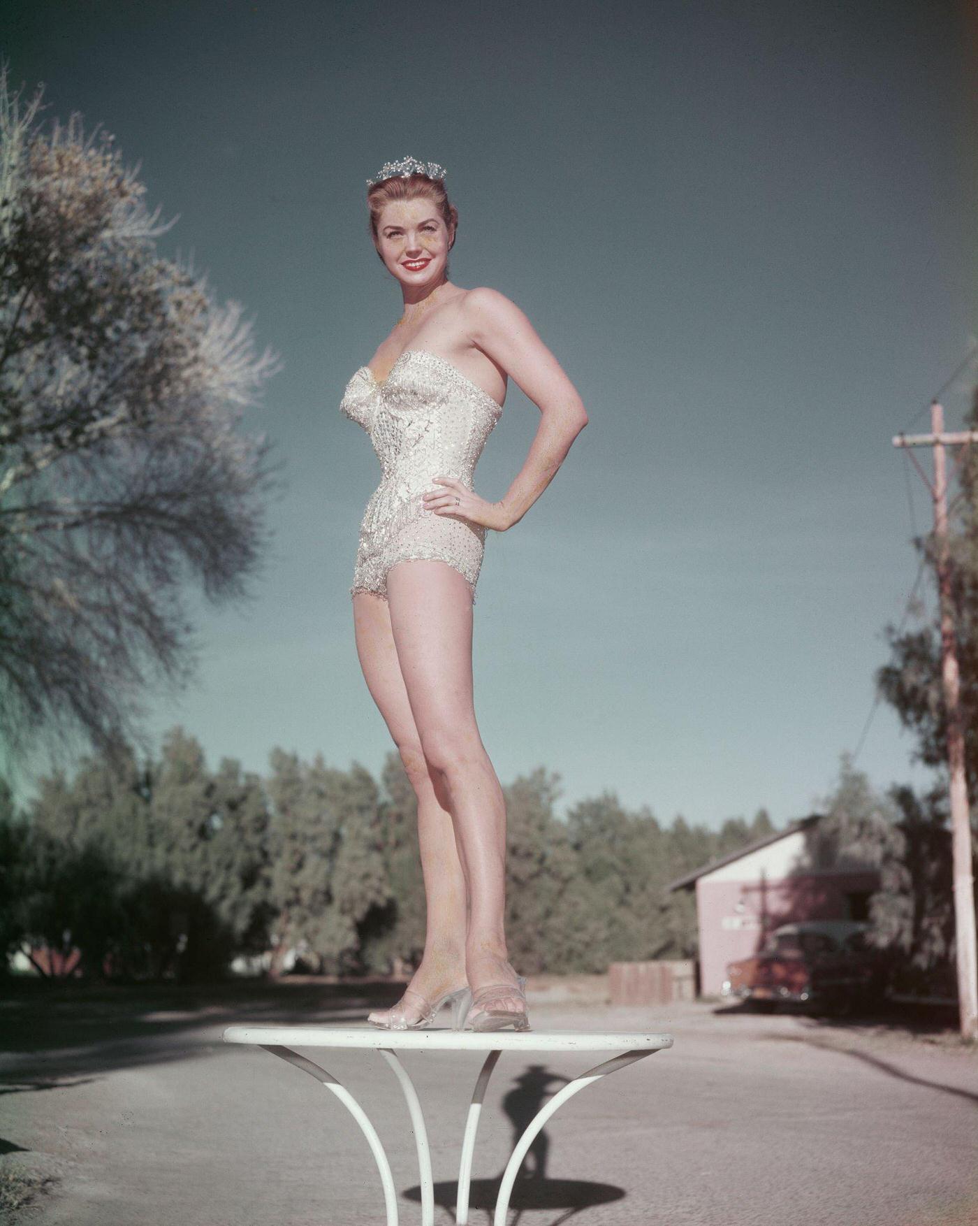 Esther Williams In A Sequinned Swimsuit And Tiara, 1950.