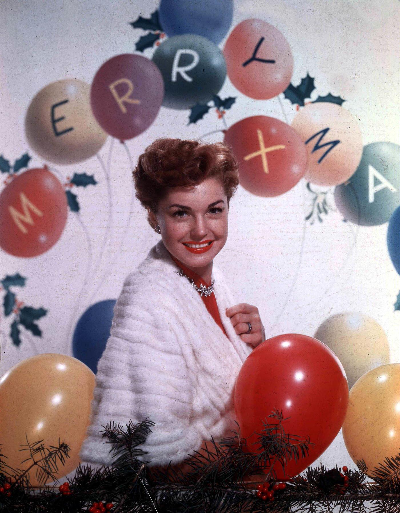 Esther Williams With Balloons At Christmas Time.