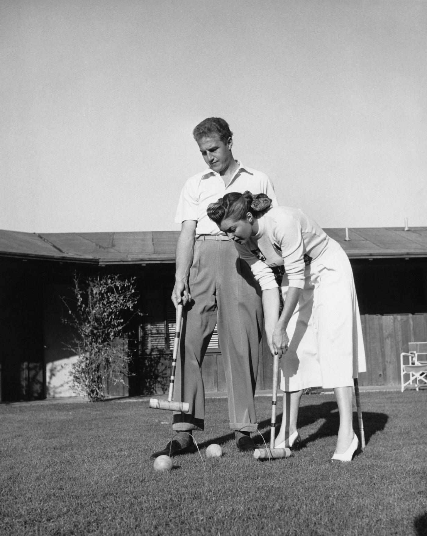 Esther Williams With Her Husband Ben Gage Playing Croquet, 1948.
