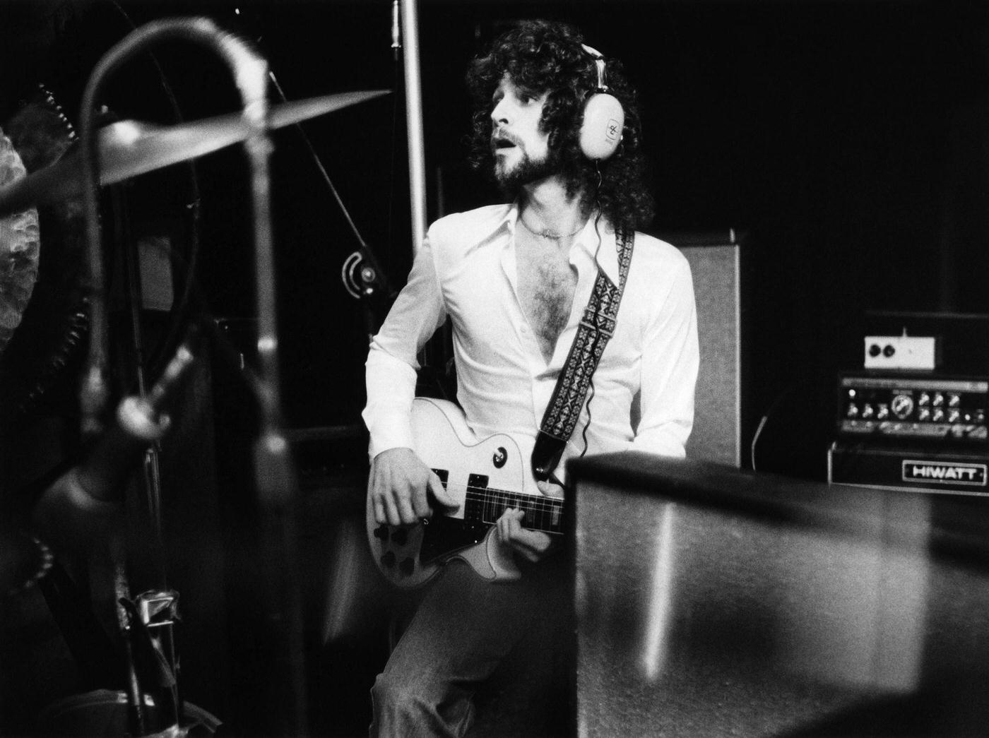 Lindsey Buckingham, Playing Gibson Les Paul Guitar In The Recording Studio, Wearing Headphones