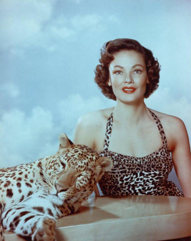 Daring And Dazzling: Gene Tierney Steals The Show In 1954 Photo Shoot With A Leopard