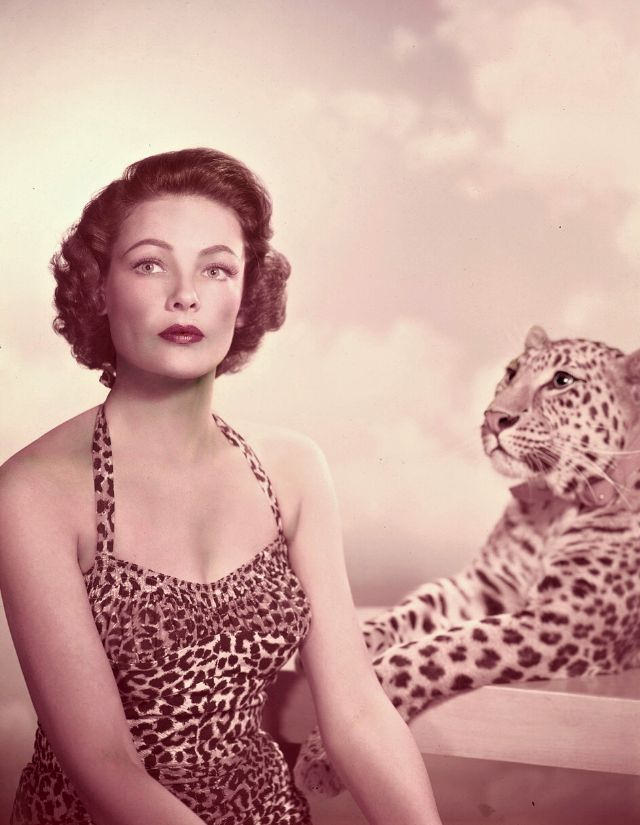 Daring And Dazzling: Gene Tierney Steals The Show In 1954 Photo Shoot With A Leopard