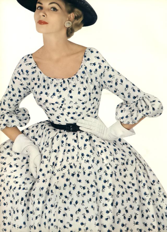 Georgia Hamilton In Celanese Acetate Surah Dress By Brigance For Sportsmaker, Vogue, January 1953