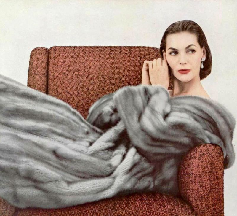 Georgia Hamilton In Ceruléen Emba Mink Coat By Maurice Kotler, Jewelry By Cartier, 1955