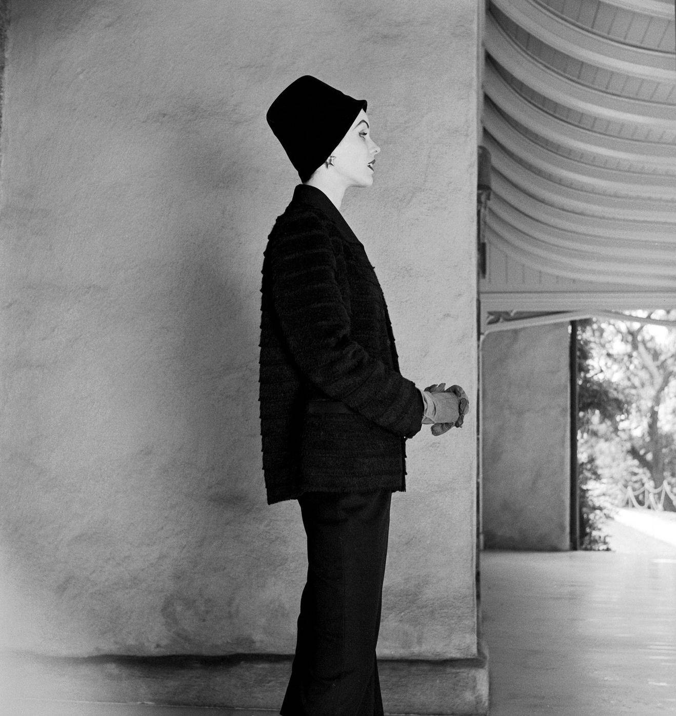 Georgia Hamilton Models A Black Wool Suit By Seymore Fox At The Philipse Manor Hall.