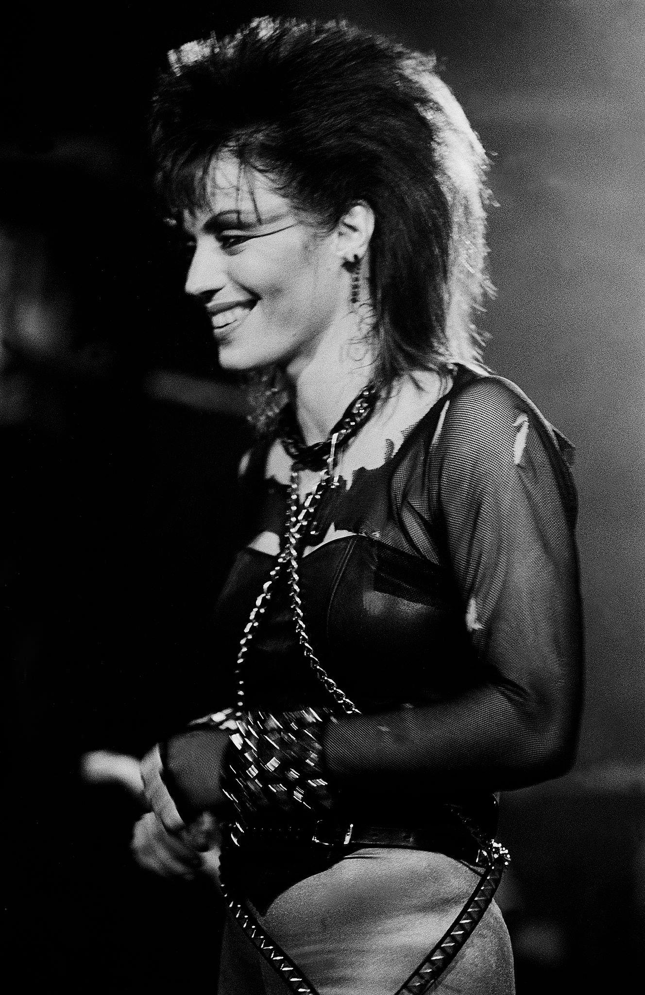 Joan Jett Performing Onstage At The Thirsty Whale Bar During Filming Of The Movie 'Light Of Day', 1986