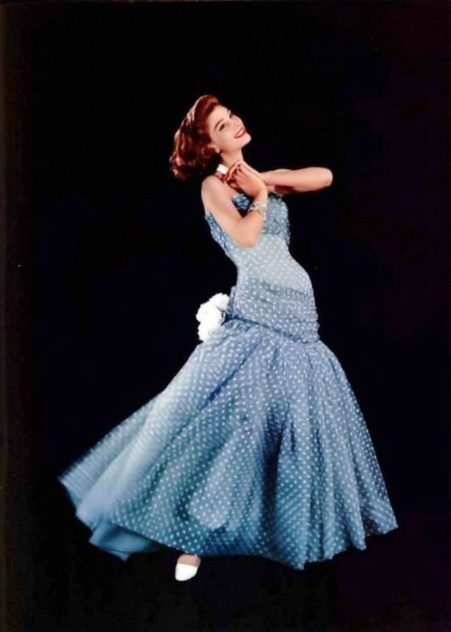 Marie-Helene Arnaud In A Lovely Dotted Mousseline Evening Gown By Grès, L'Officiel, 1956