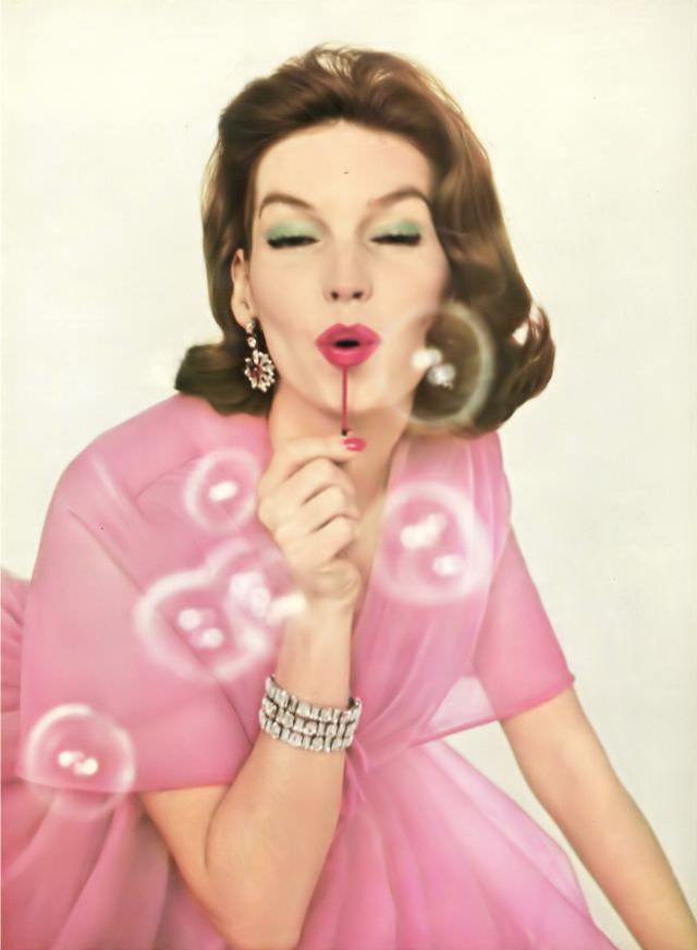 Joanna Mccormick In Frothy Tulle Pink Ball Gown By Grès, Rue De La Pink Lipstick By Coty, Vogue, April 15, 1959