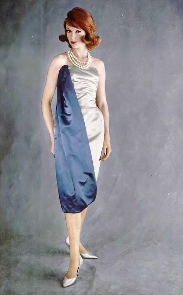 Model In Bianchini Lunasatin Cocktail Dress By Grès, Photo By Sabine Weiss, 1959
