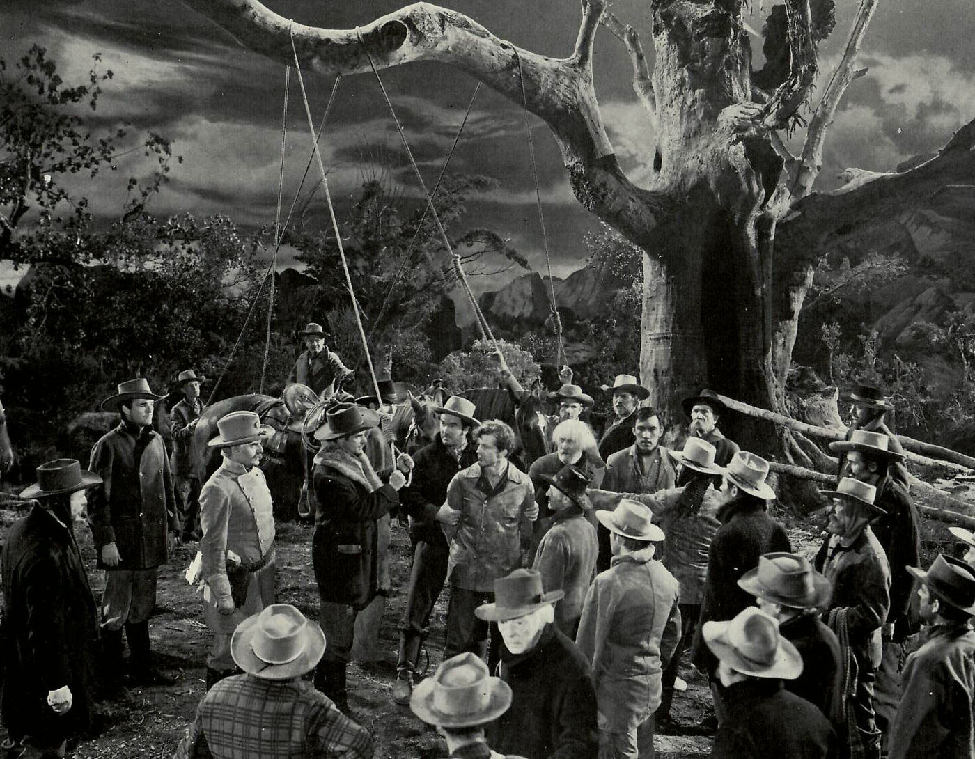 Anthony Quinn, Dana Andrews, Harry Davenport, Matt Briggs, Frank Conroy, William Eythe, Francis Ford, Paul Hurst, And Marc Lawrence In The Ox-Bow Incident (1942)