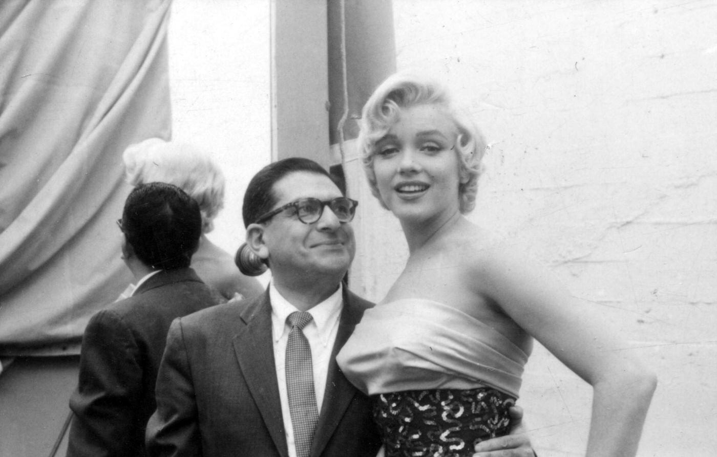 Marilyn Monroe With Newspaper Columnist Sidney Skolsky On Set While Working On The Dazzledent Toothpaste Commercial Sequence In 1954 For &Amp;Quot;The Seven Year Itch&Amp;Quot;