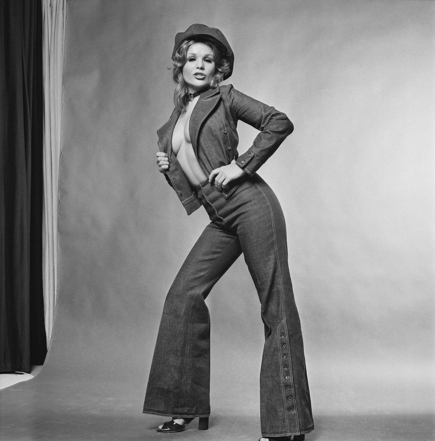 Vivien Neves In Double Denim Bell Bottoms Outfit, 1971