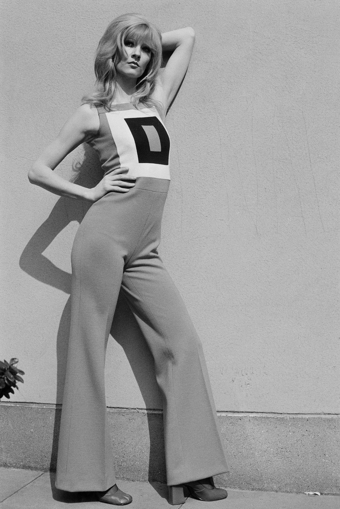 English Fashion Model Paulene Stone In A 'City' Trouser Suit In Bell Bottoms, 1971