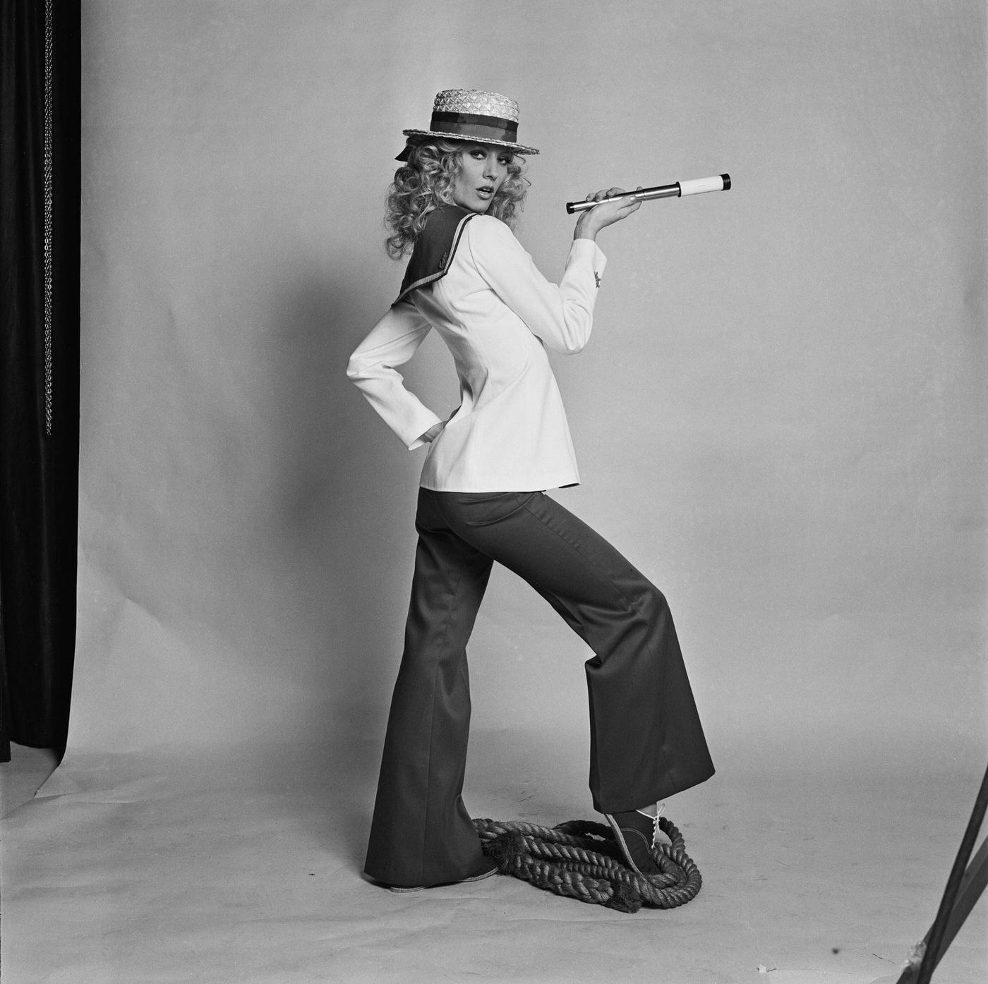 Vicki Hodge In A Nautical Trouser Suit In Bell Bottoms, 1971