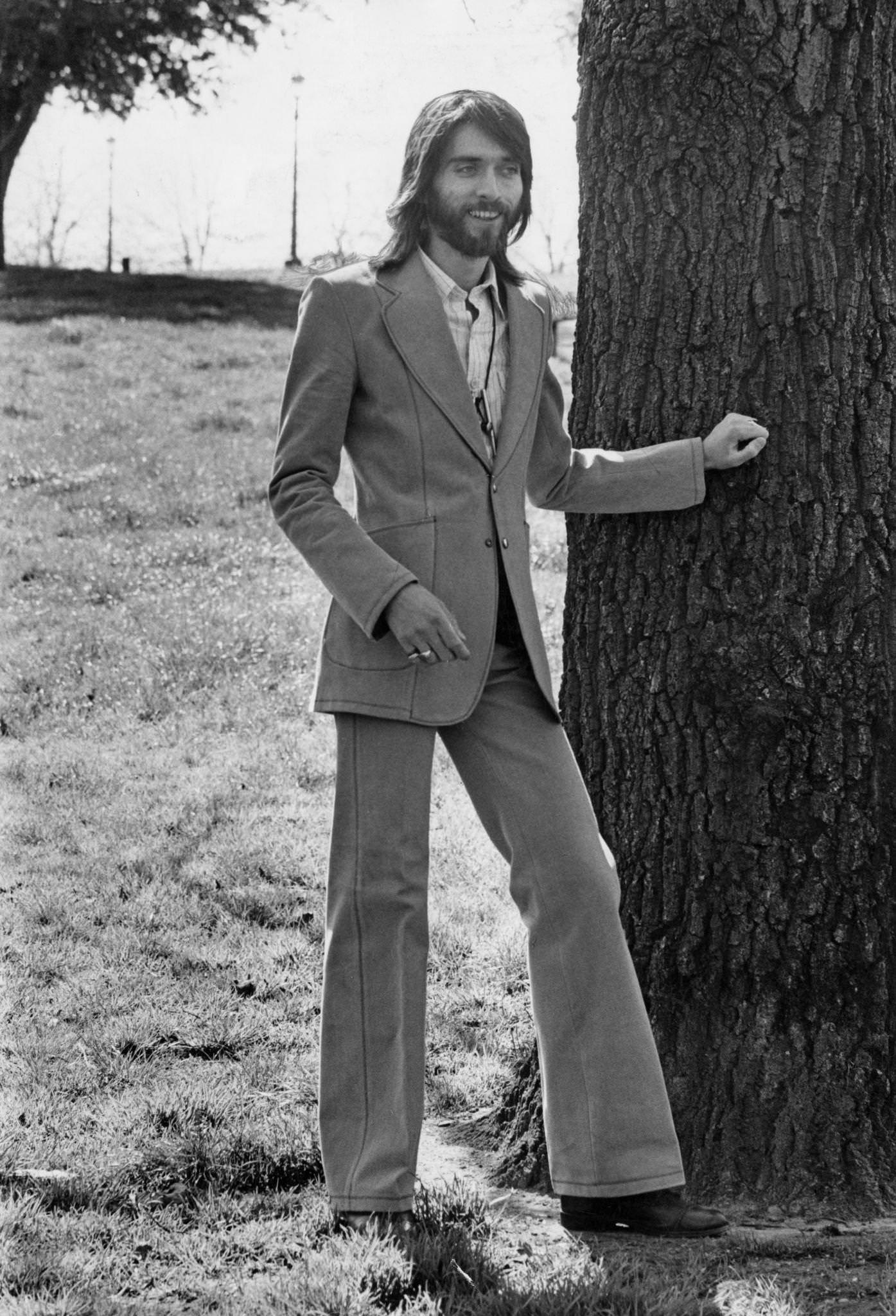 Model Wearing A Flared Bell-Bottom Trouser Suit, 1972