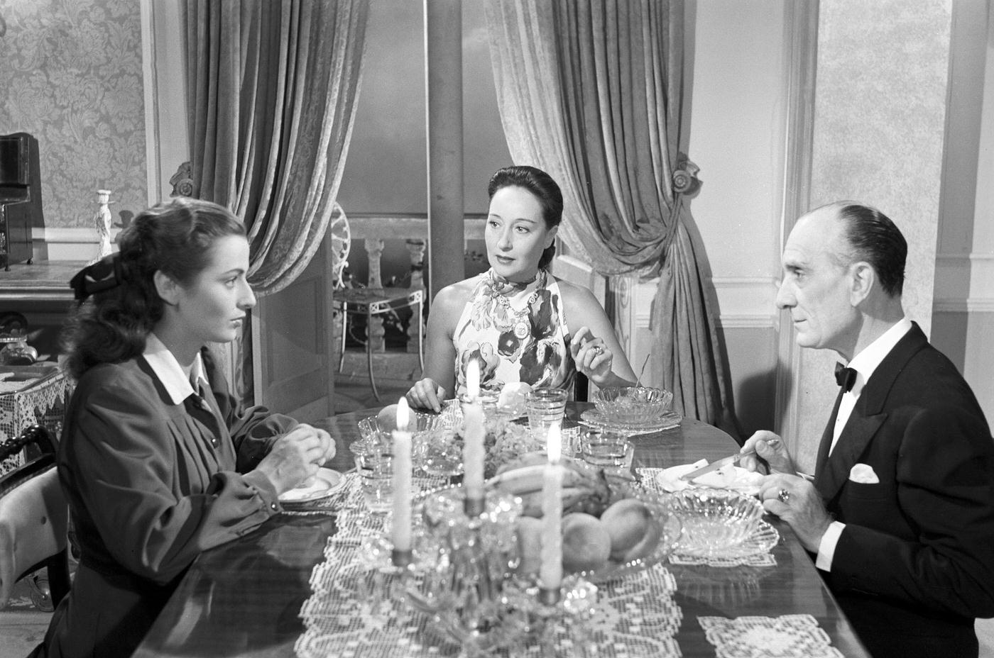 Marina Berti, Clara Calamai And Luigi Cimara Acting On The Set Of Carne Inquieta, Italy, 1952.