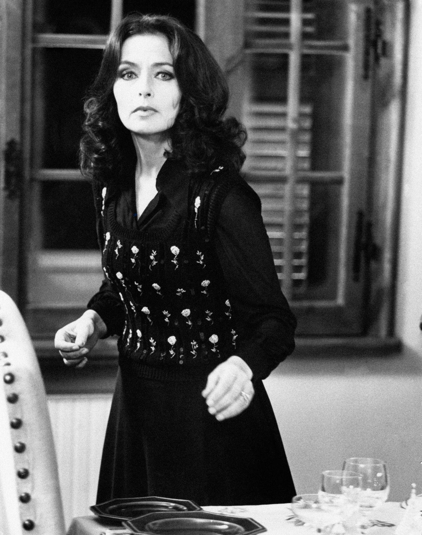 Marina Berti Posing In Front Of A Laid Table, Rome, 1970S.