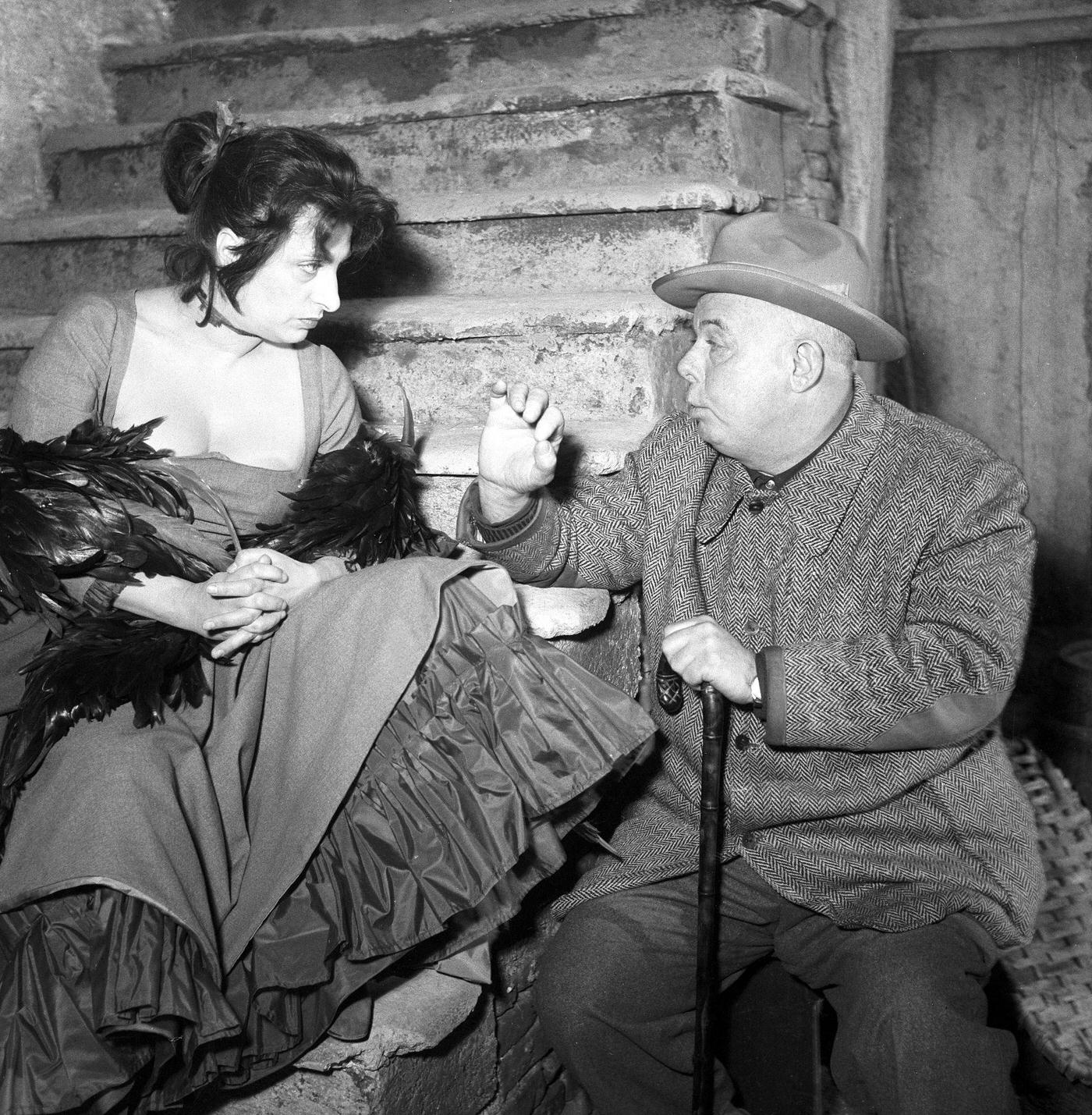 Anna Magnani Taking A Break With Jean Renoir On The Set Of The Golden Coach, 1952